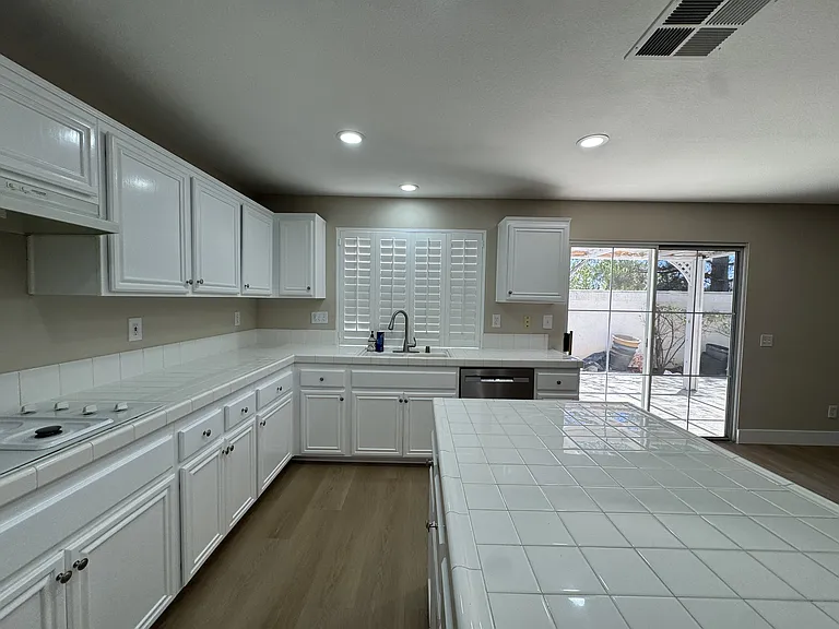 kitchen facing to the backyard