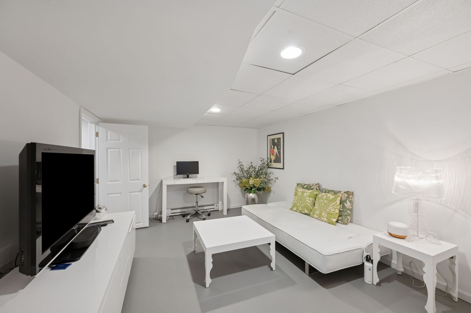 Finished lower level media/den