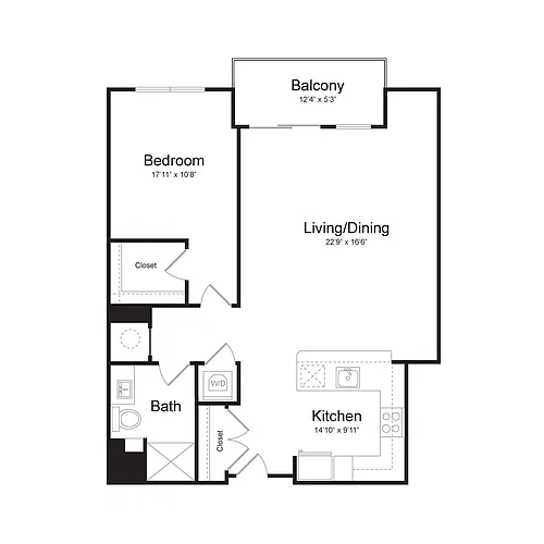 Floor plan One Bedroom/One Bath (1E-A) Balcony