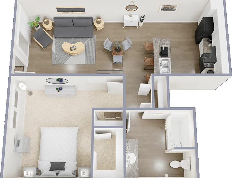 1 Bed 1 Bath Floorplan Diagram