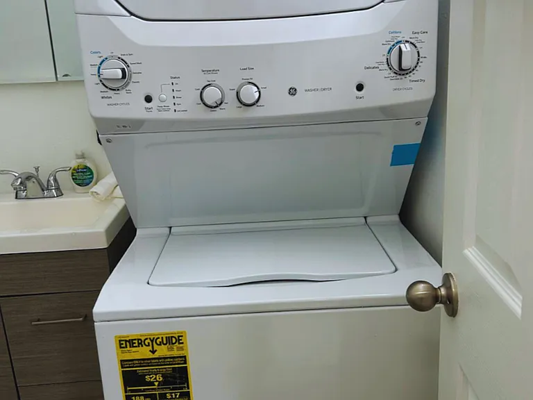 The studio includes a washing machine for your convenience.