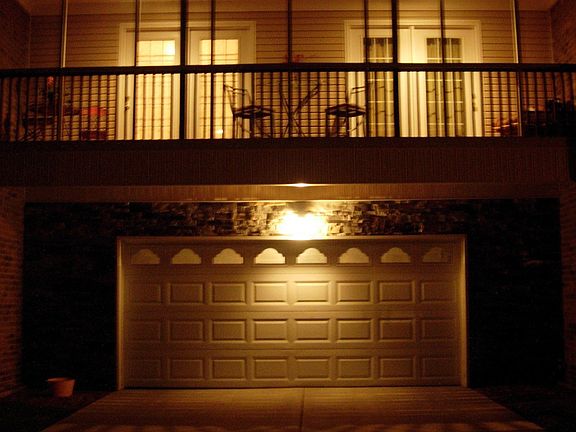 Patio and garage at night