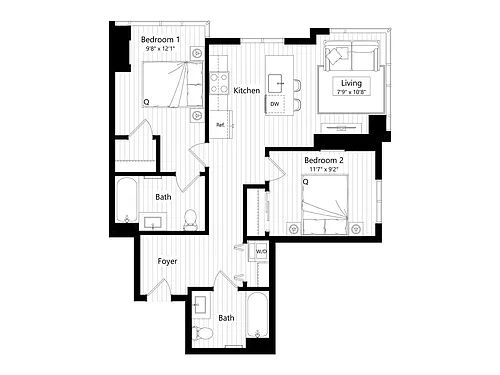 Floor plan HC2 | 2 Bed | 2 Bath