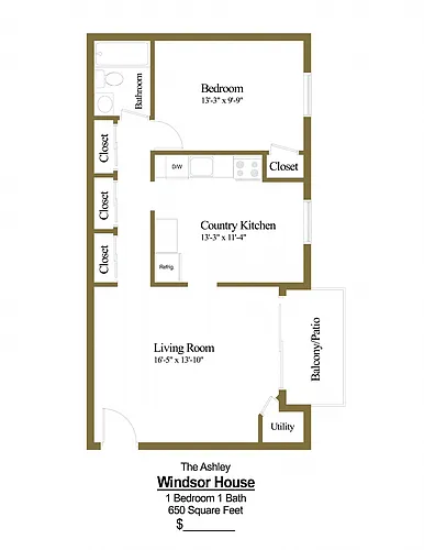 Floor plan 1 Bedroom 1 Bath