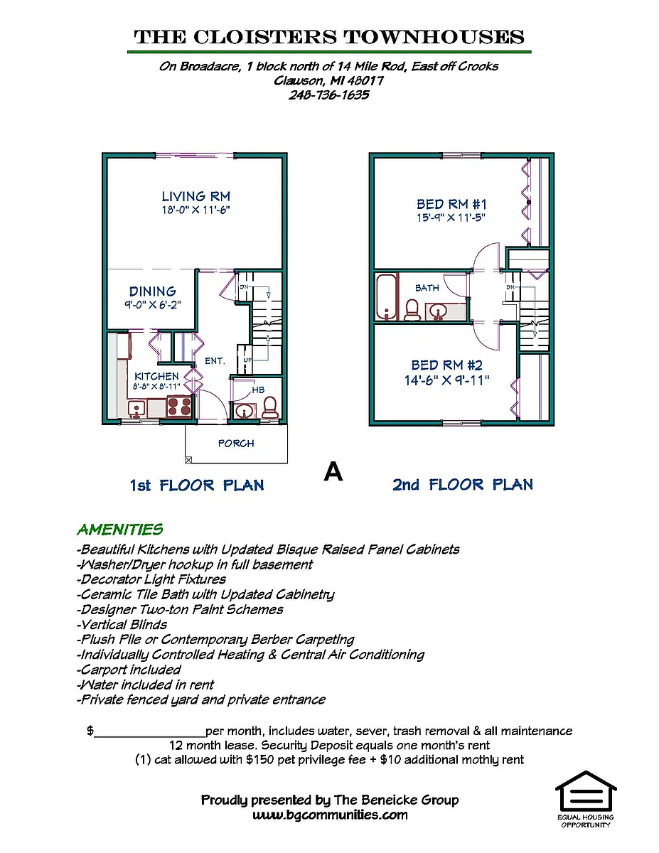 Floor plan 2 Bedroom Townhome