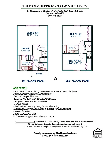 Floor plan 2 Bedroom Townhome