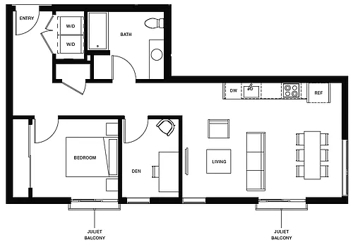 Floor plan 1 Bedroom Den D1A
