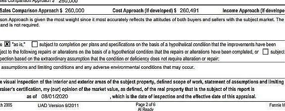 $260,000 Appraisal 8/1/2020