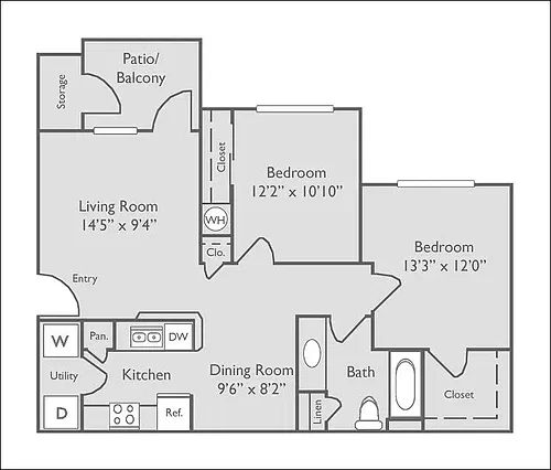 Floor plan B1U | 2 Bed, 1 Bath