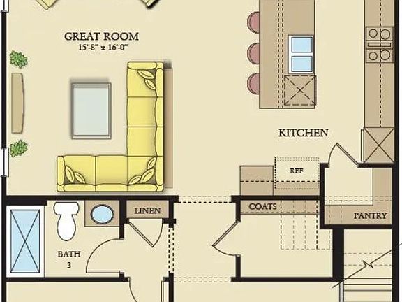Main level floor plan - mirror image - Actual guest room, living and patio are on the right side of the front porch