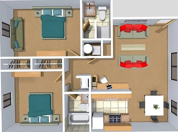 Floor plan with full-size washer dryer Floor plan with full-size washer dryer