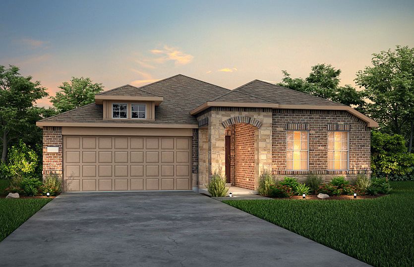The Killeen, a one-story home with 2-car garage, shown with Home Exterior LS204 Model representatio