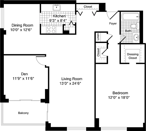 Floor plan 1 Bedroom GG