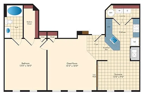 Floor plan 1 Bed/1 Bath w/Sunroom