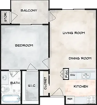 Updated One Bedroom Floorplan Diagram