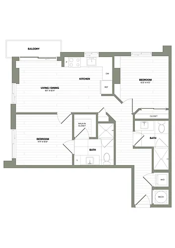 Floor plan 2 Bed/2 Bath-B4 WDU