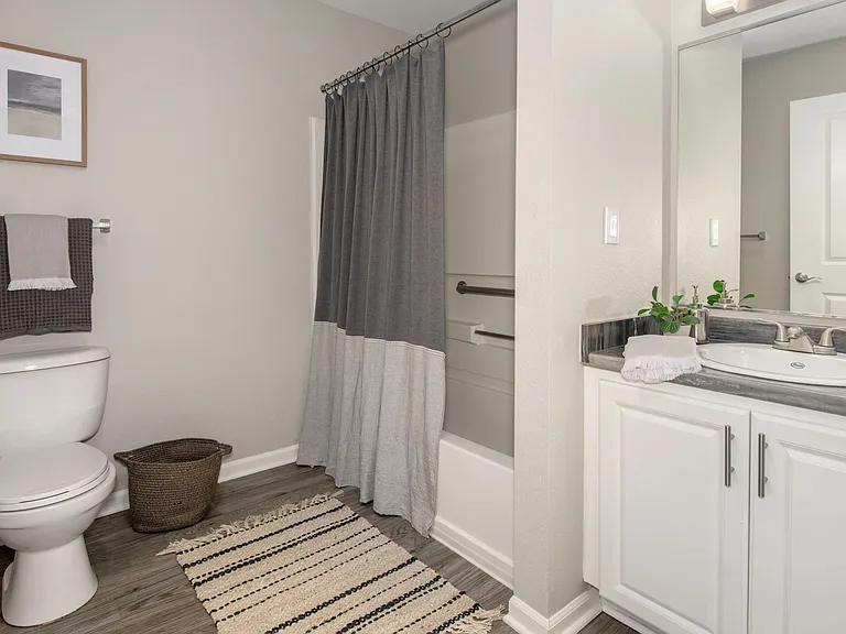 Indulge in luxe master baths with black-fusion counters, grand mirrors, and premier lighting for a luxurious escape.
