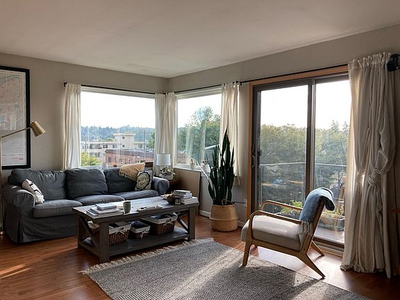 Living room with southwest facing view.