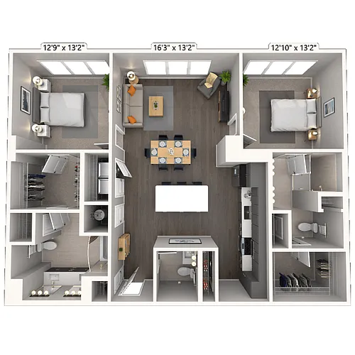 Floor plan B6 2x2 1300 SF-FP