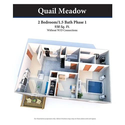 Floor plan Two Bed 1.5 Bath Phase I 930SqFt