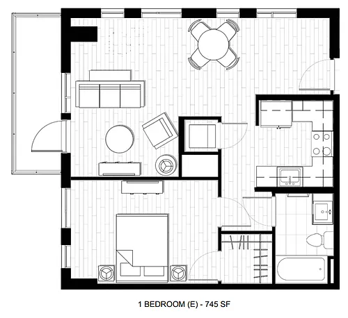 Floor plan 1 Bed 1 Bath E