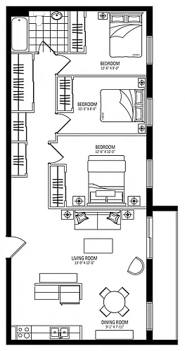 Floor plan 614 Lake St - Plan B 3 Bed 1 Bath