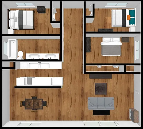 Floor plan Three Bed, One Bath
