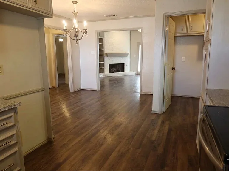 Kitchen view into living room