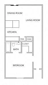 Floor plan 1 Bedroom 1 Bath Hall