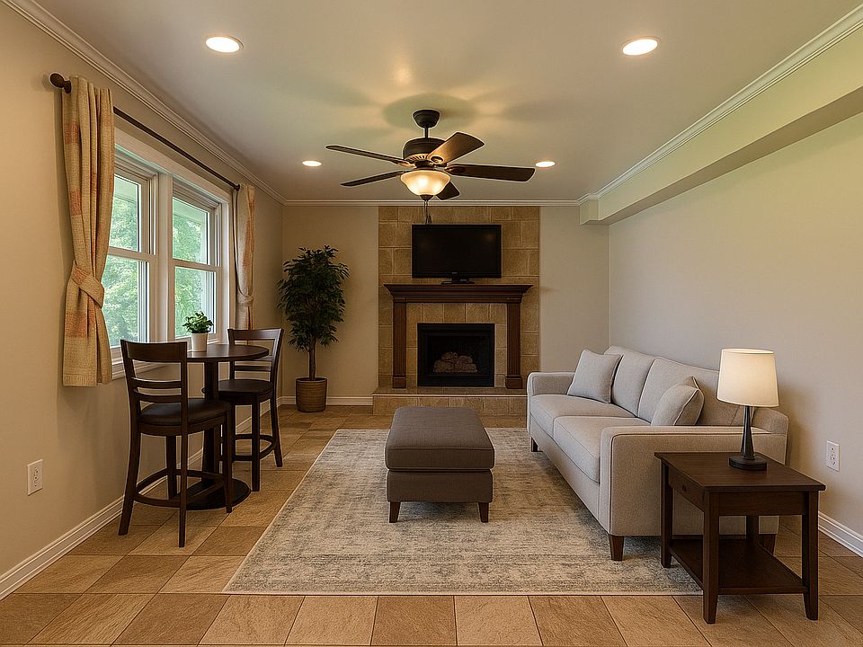living room & dining space, virtual staging applied