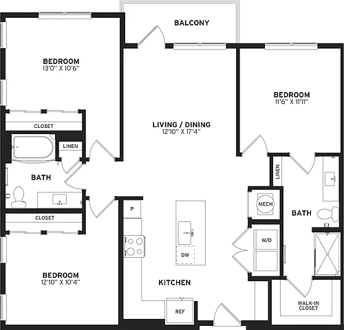 Floor plan 3 Bed/2 Bath-C1