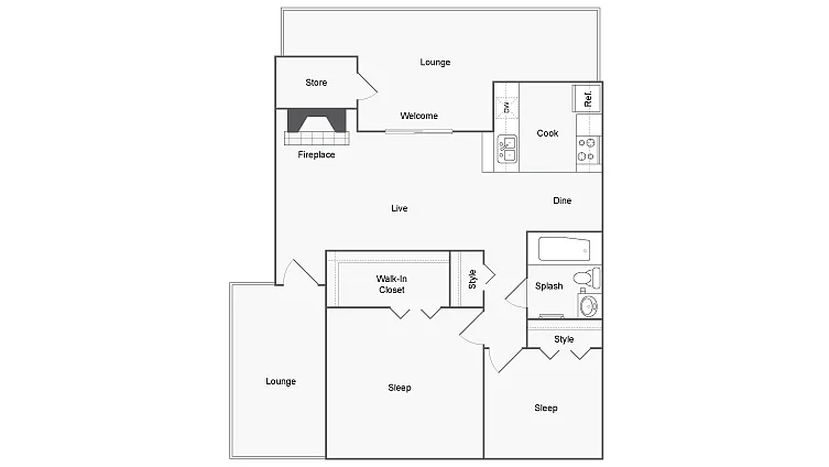 Floor plan 2 BR x 1 BA