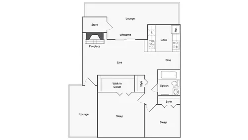 Floor plan 2 BR x 1 BA