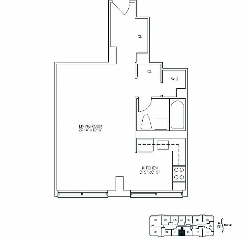 Floor plan WATERSIDE SQUARE SOUTH - Studio One Bathroom