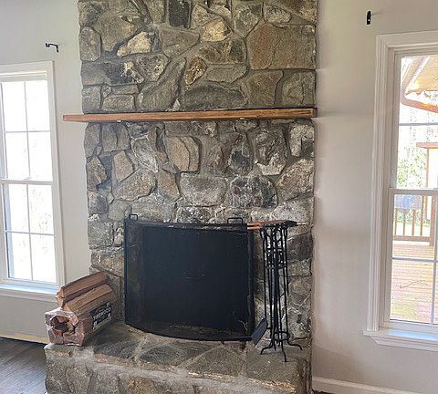 Wood burning fireplace.