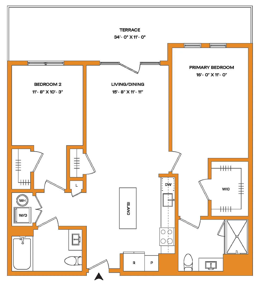 Floor plan 2 Bed/2 Bath-B1-T Mason