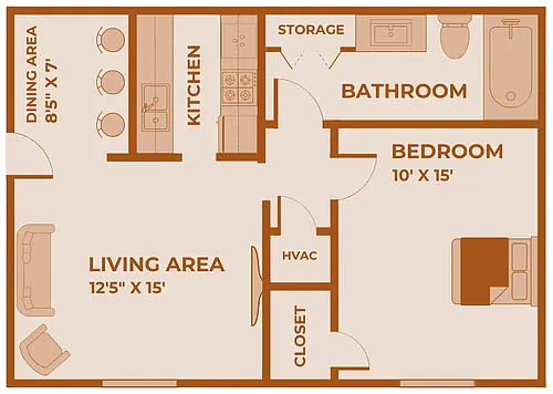 Floor plan 1 Bedroom, 1 Bathroom - Upgraded