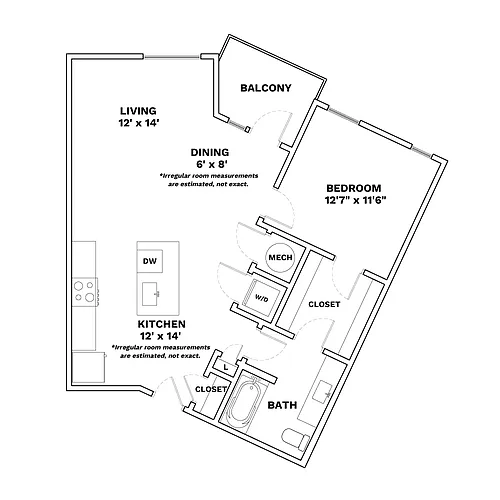 Floor plan 1x1 - 788sqft - A2 - Pinstripe