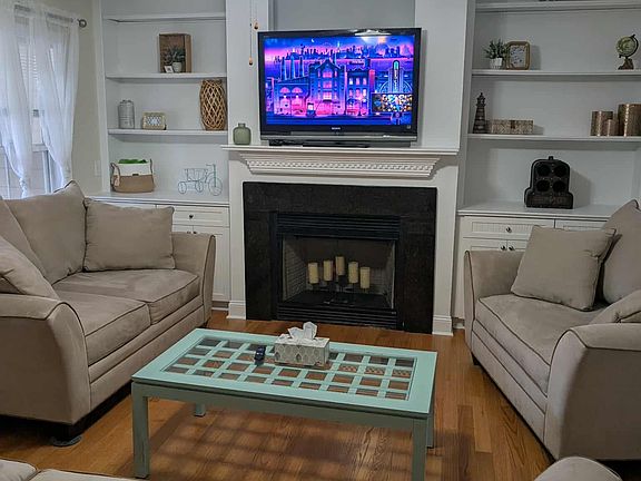 Living room with oversized comfy couches.