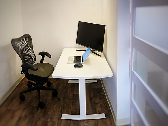 Be productive in the home-office room with high-speed internet, take video calls from your sit/stand desk with a 24" Samsung 4K monitor and Herman Miller ergo office chair.