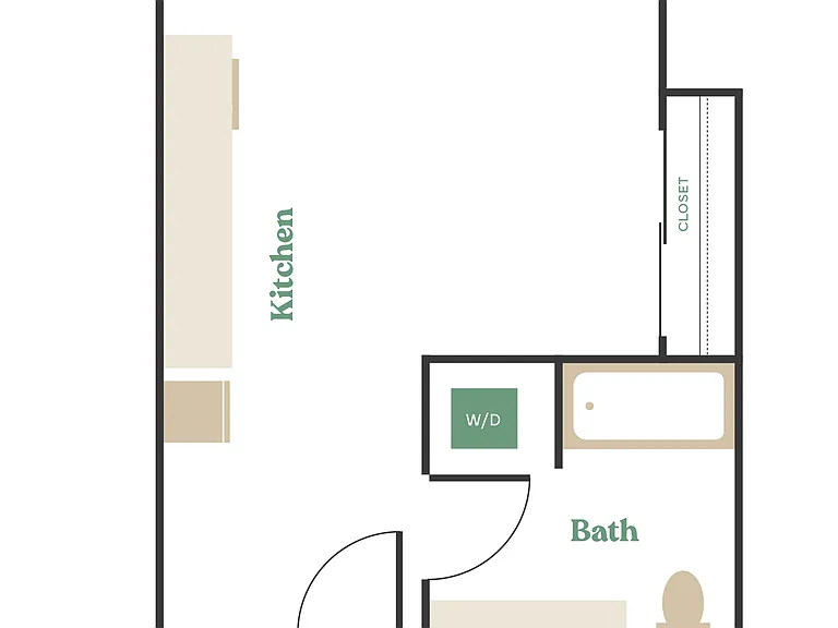 Studio, 1 Bath - Apt B Studio, 1 Bath - Apt B