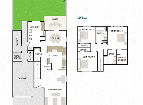 Floor plan Kaimana 3/2.5 1402sf Townhome