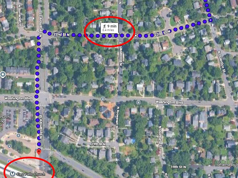 Walk to East Falls Church metro (Orange and Silver lines) in less than 10 minutes.