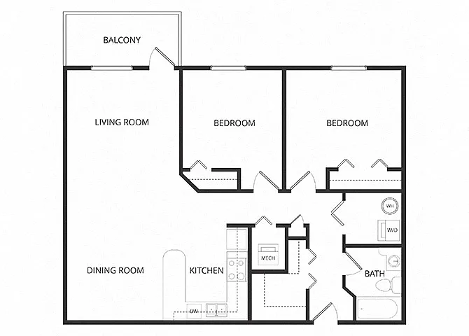 Floor plan 2 Bedroom 1 Bath