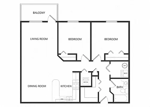 Floor plan 2 Bedroom 1 Bath