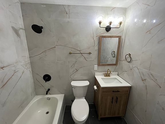 The bathroom is completely remodeled.