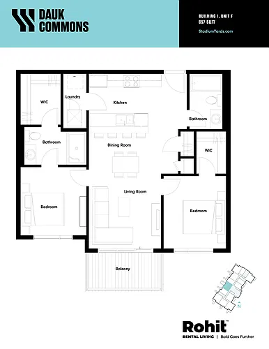 Floor plan Suite F - 2 Bed, 2 Bath 2 Bed 2 Bath 4
