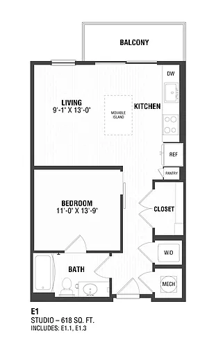 Floor plan 0 Bed/1 Bath