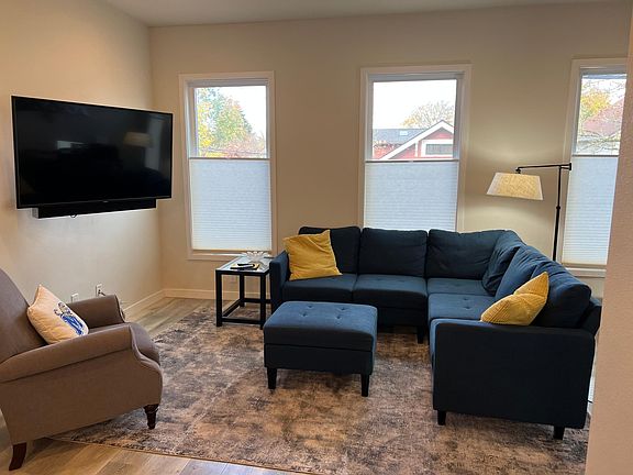 Living room with Roku TV for streaming and local stations