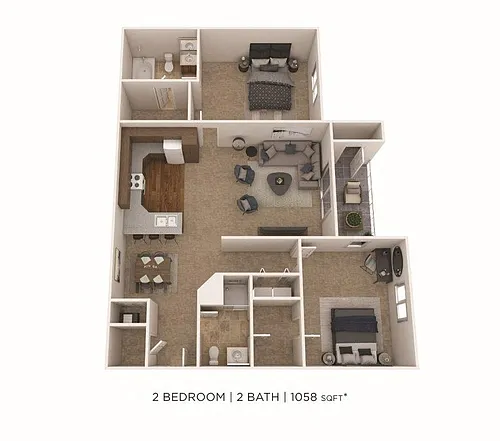 Floor plan Two Bedroom 2 Bath-1058 sqft
